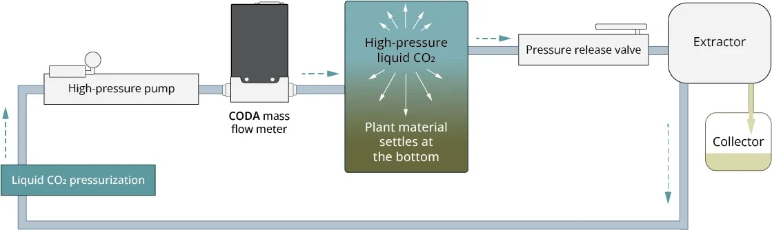 Extracting botanical oils mass flow meters diagram