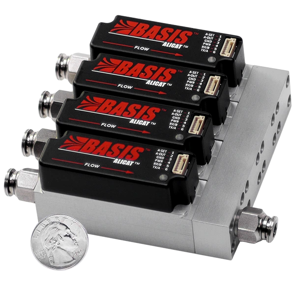 Miniature Gassing Module with BASIS mass flow controllers from Alicat Scientific for OEM applications.